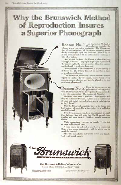 1919 Brunswick Phonograph Vintage Ad #001956