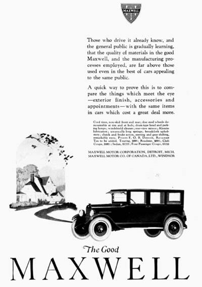 1922 Maxwell Sedan Classic Print Ad #000108