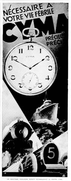 1928 Cyma Pocket Watch Vintage French Ad #000238