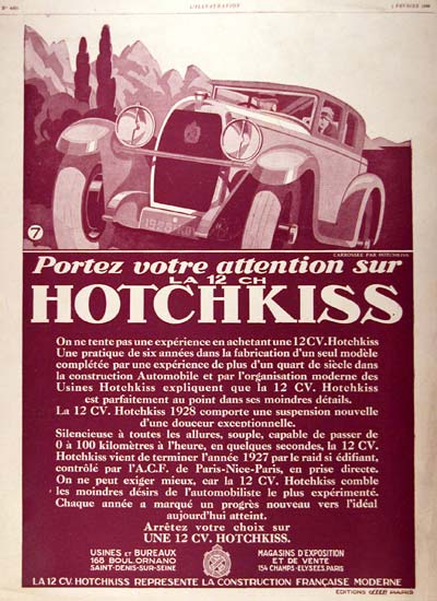 1928 Hotchkiss Sedan Vintage French Ad #001465