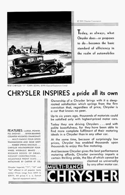 1930 Chrysler 77 Town Sedan Vintage Ad #000282