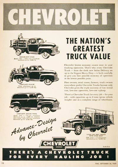 1949 Chevrolet Trucks Classic Ad #001424
