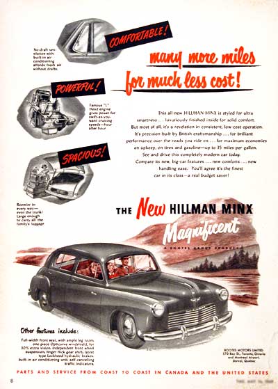 1949 Hillman Minx Vintage Ad #001577