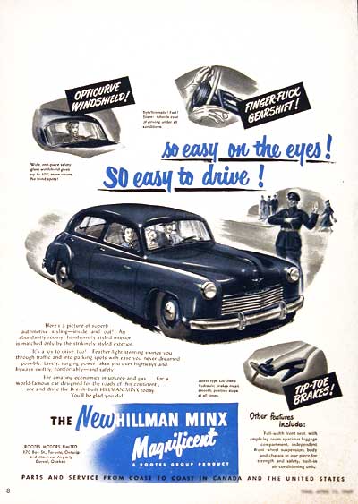 1949 Hillman Minx Vintage Ad #001598