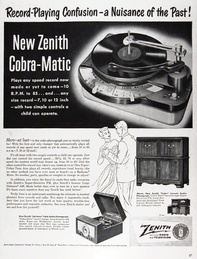1950 Zenith Cobra-Matic Player #023663