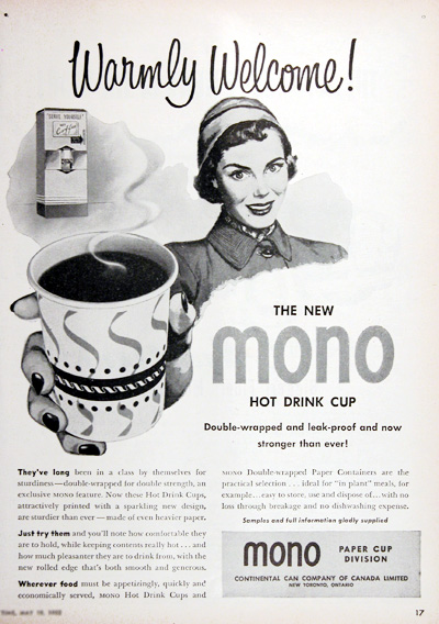 1952 Mono Paper Cups Vintage Ad #025309