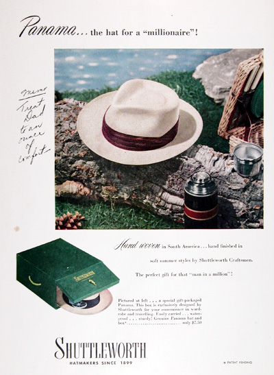 1952 Shuttleworth Panama Hats Vintage Ad #025300