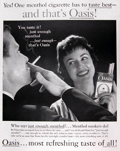 1960 Oasis Menthol Cigarettes #015342