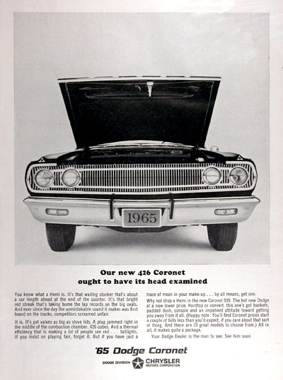 1965 Dodge Coronet Hemi Vintage Ad #004608