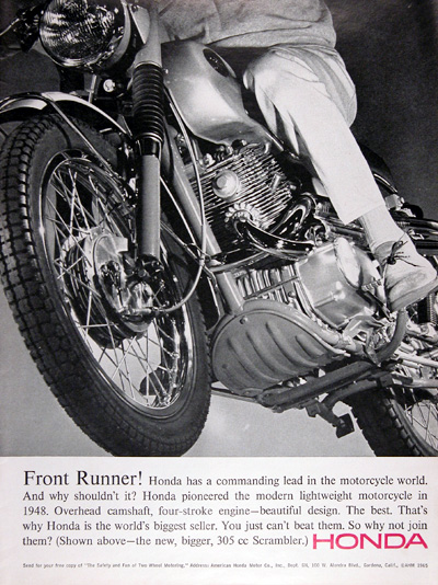 1965 Honda 305cc Scrambler Vintage Ad #025359