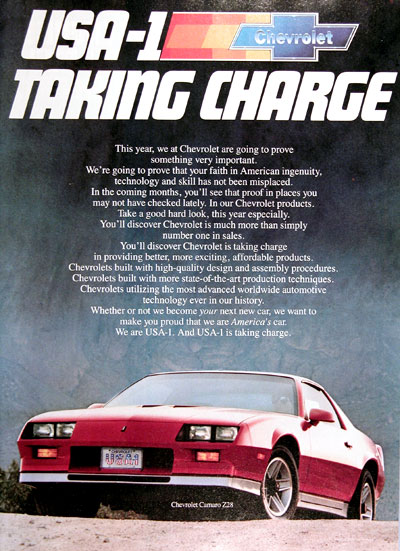 1983 Chevrolet Camaro Z28 Vintage Ad #025284