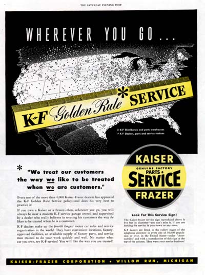 1947 Kaiser Frazer Service Vintage Ad #000463