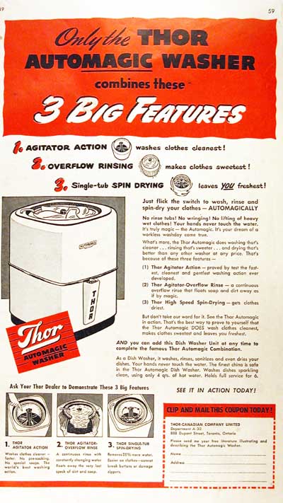 1949 Thor Washing Machine Vintage Ad #000478