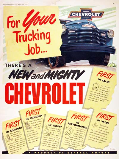 1951 Chevrolet Trucks Vintage Ad #000526