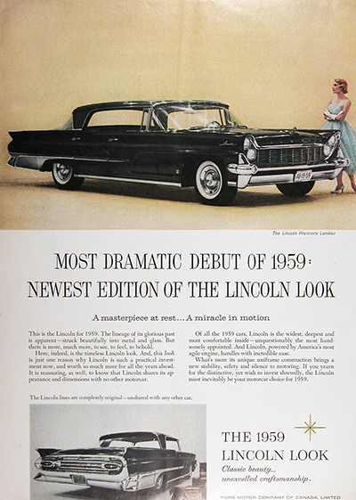 1959 Lincoln Premiere Landau Vintage Ad #025672