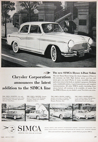 1959 Chrysler Simca Elysee Vintage Ad #025676