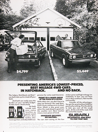 1980 Subaru Brat Hatchback Vintage Ad #025868