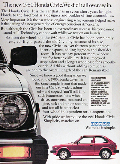 1980 Honda Civic DX Vintage Ad #025872
