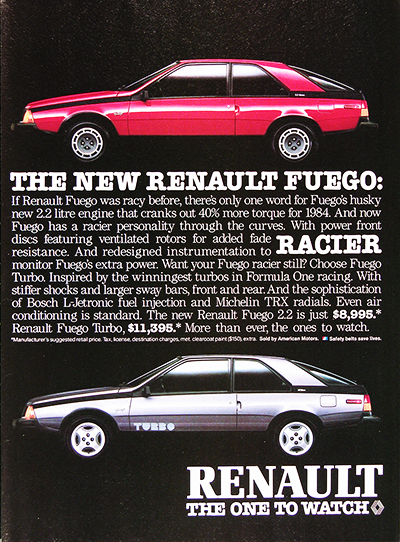 1984 Renault Fuego Turbo Vintage Ad #025880