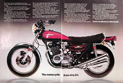 1973 Kawasaki Z-1 Motorcycle Vintage Ad #005047