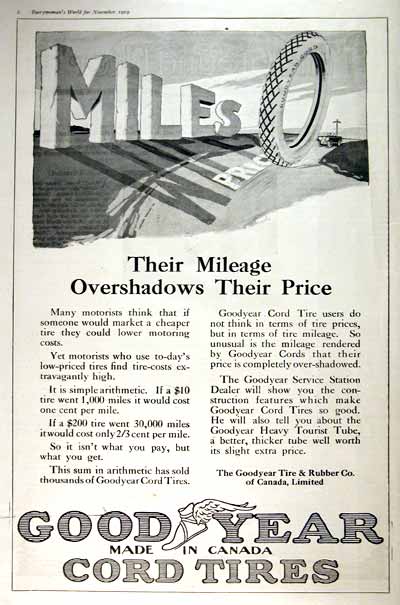 1919 Goodyear Cord Tires Vintage Print Ad #001660