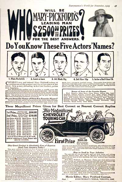 1919 Mary Pickford Vintage Ad #001657