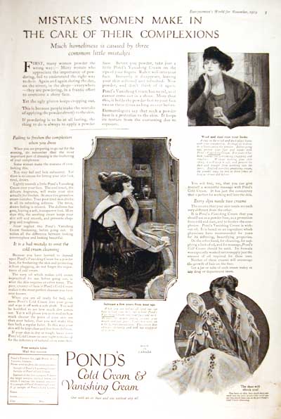 1919 Pond's Cold Cream Vintage Print Ad #001661