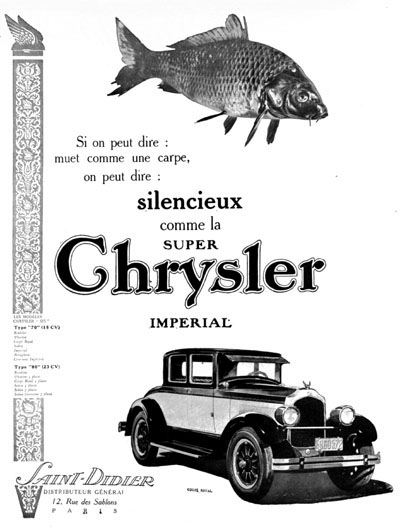 1926 Chrysler Coupé Royal Vintage French Ad #000208