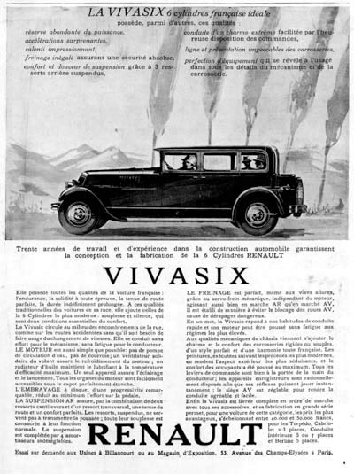 1928 Renault Vivasix Sedan Vintage French Ad #000232