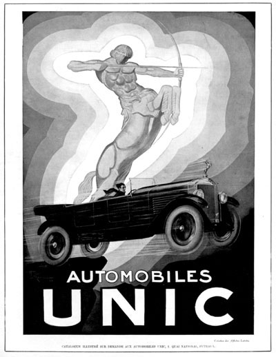 1928 Automobiles Unic Vintage French Art Deco Ad #000228