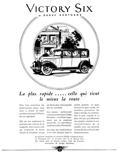 1929 Dodge Victory Six Vintage French Ad #000264