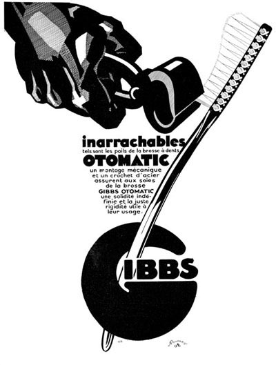 1929 Gibb's Otomatic Toothbrush Vintage French Deco Ad #000255