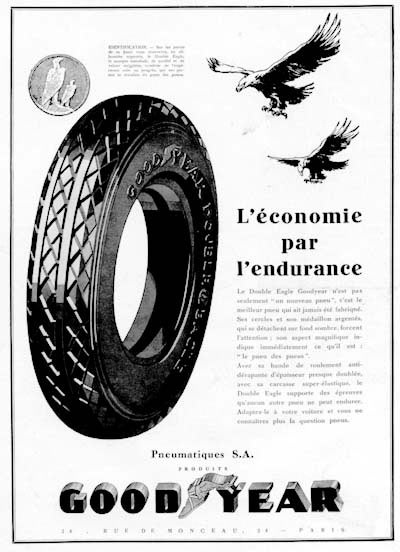 1929 Goodyear Tires Vintage French Ad #0000262