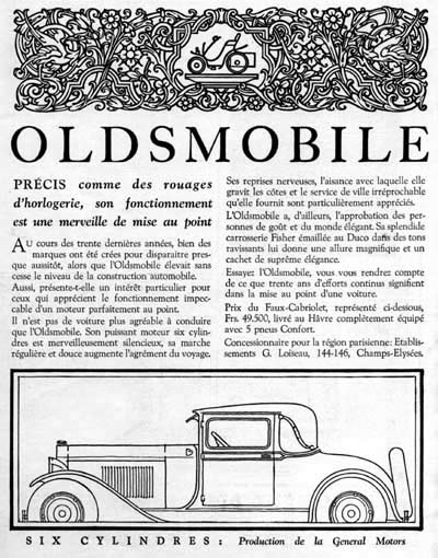 1929 Oldsmobile Six Vintage French Ad #000251