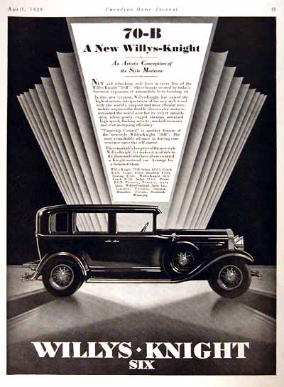 1929 Willys Knight 70B Vintage Art Deco Ad #002002