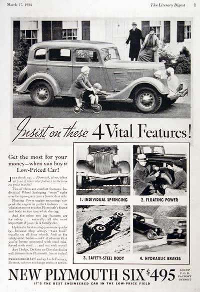 1934 Plymouth Six Sedan Vintage Ad #000355