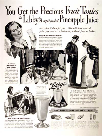1936 Libby's Pineapple Juice Vintage Ad #002120