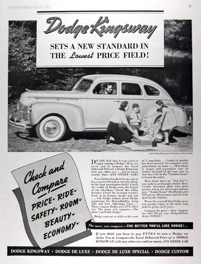 1940 Dodge Kingsway Sedan Vintage Ad #011020