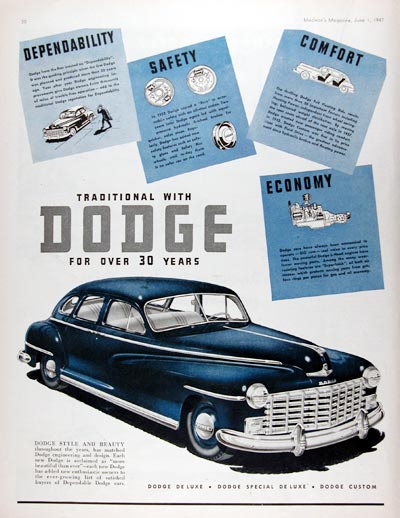 1947 Dodge Sedan Vintage Ad #010890