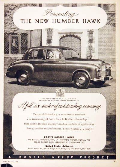 1949 Humber Hawk Vintage Ad #001409