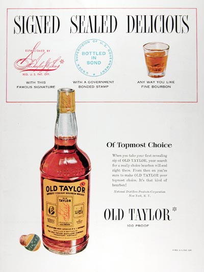 1950 Old Taylor Whiskey #024421