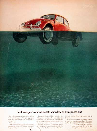 1967 VW Beetle Floating in Pool Vintage Ad #001784