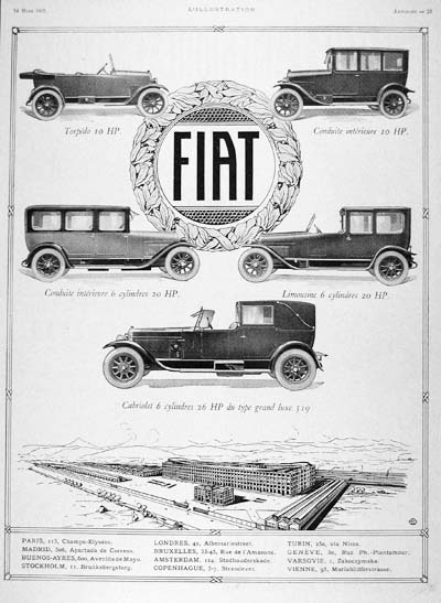 1925 Fiat Model Line Vintage French Ad #000154