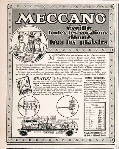 1926 Meccano Toys Vintage French Ad #000185