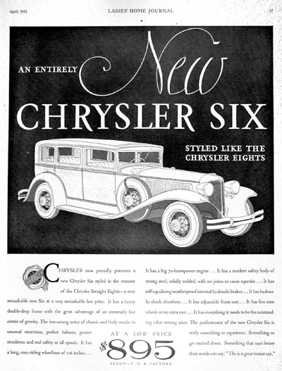 1931 Chrysler Six Vintage Ad 