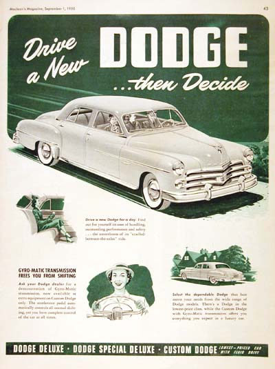 1950 Dodge Custom Sedan Vintage Ad #000489