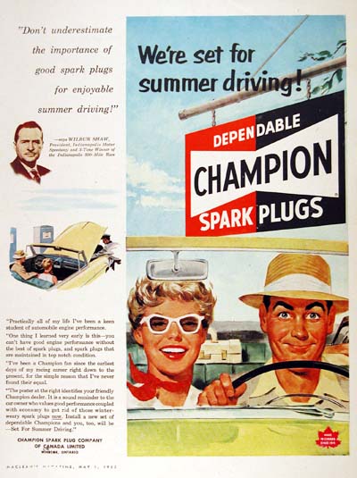 1953 Champion Spark Plugs Classic Vintage Print Ad