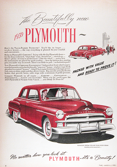 1950 Plymouth Sedan Vintage Ad