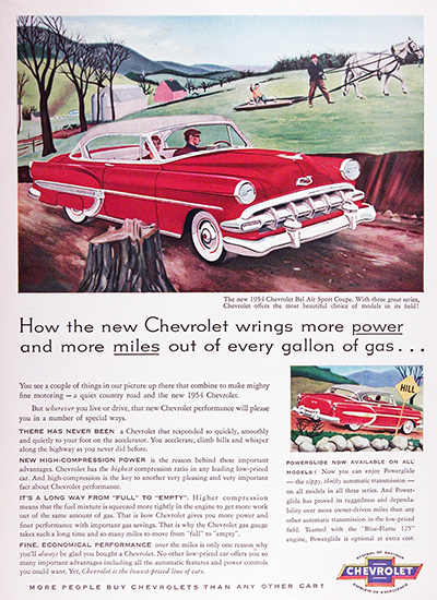 1954 Chevrolet Bel Air Sport Coupe Vintage Ad #025555