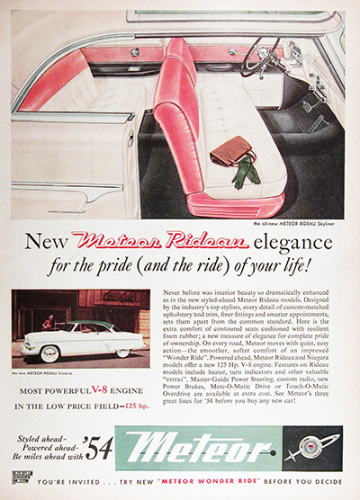 1954 Mercury Meteor Rideau Skyliner Vintage Ad #025886
